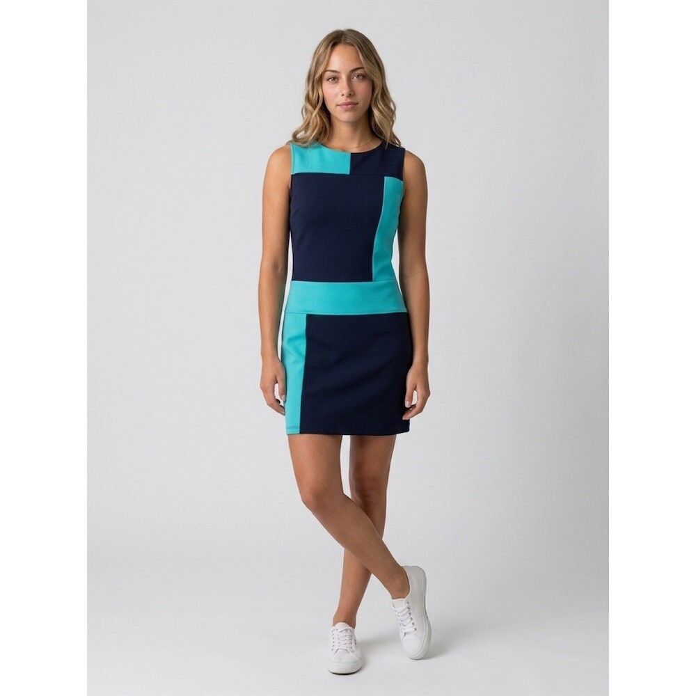 Enfocus Studio Dress Womens Size 14 Navy Turquoise Colorblock Sheath